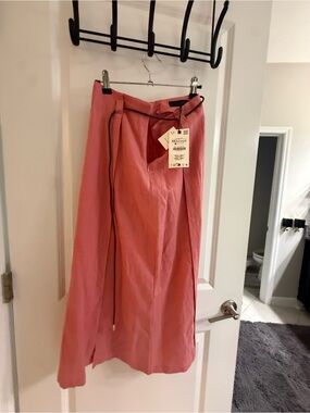Zara Pink Wrap Maxi Skirt with Tie Belt